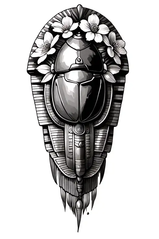 Egyptian Scarab And Papyrus Flowers