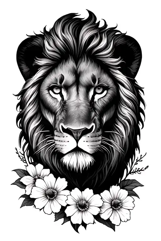Lion And Flowers