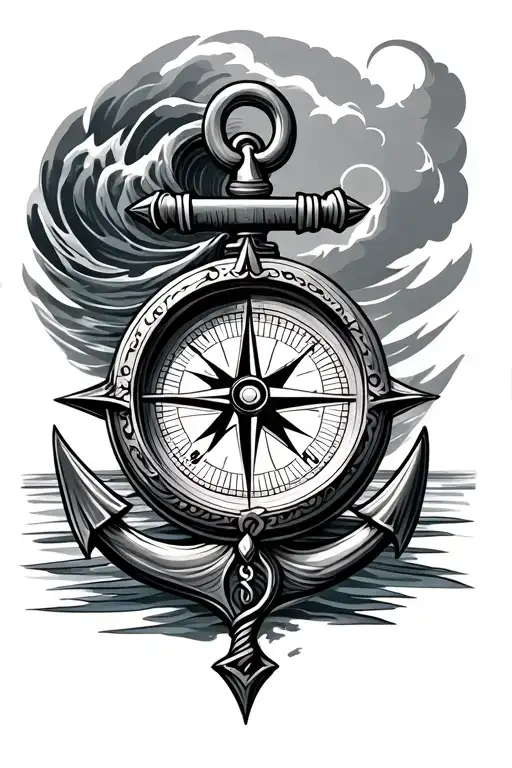 Compass With A Wave And Anchor