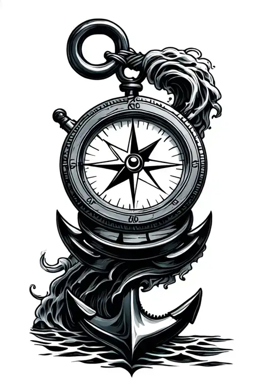 Thin Compass With A Wave And Anchor