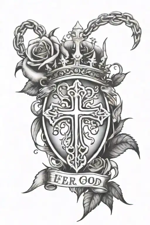 Roses With A Cross And Crown Of Thorns Over Fear God Writing