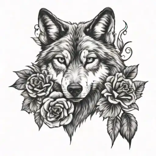 Wolf With Cubs Hibiscus Flower Roses