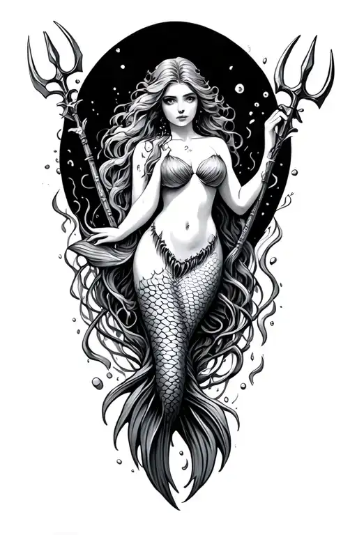 Underwater Mermaid Scene With Tridents