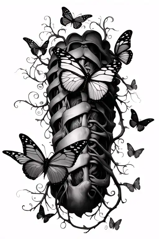 Vines Wrapping Through Spine And Going Down Arm To The Finger With Butterfly's Throughout It