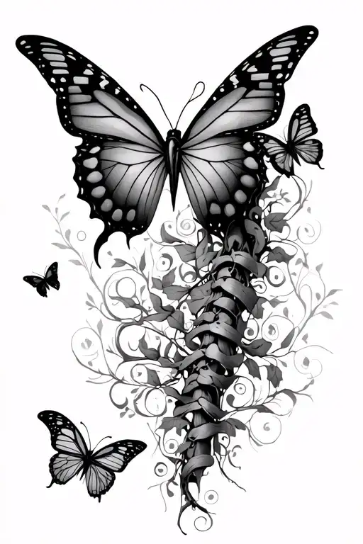 Vines Wrapping Around Spine And Going Down Arm To The Finger With Butterfly's Throughout It
