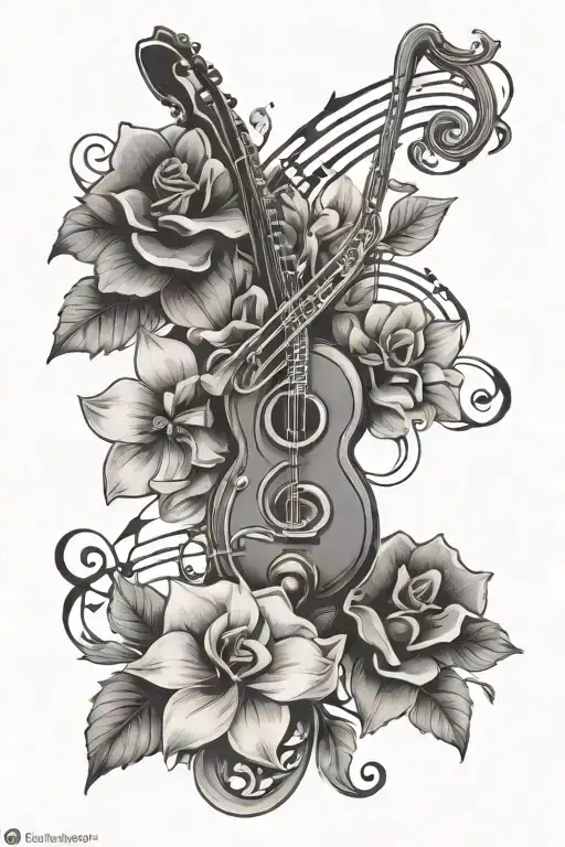 Music Notes And Flowers