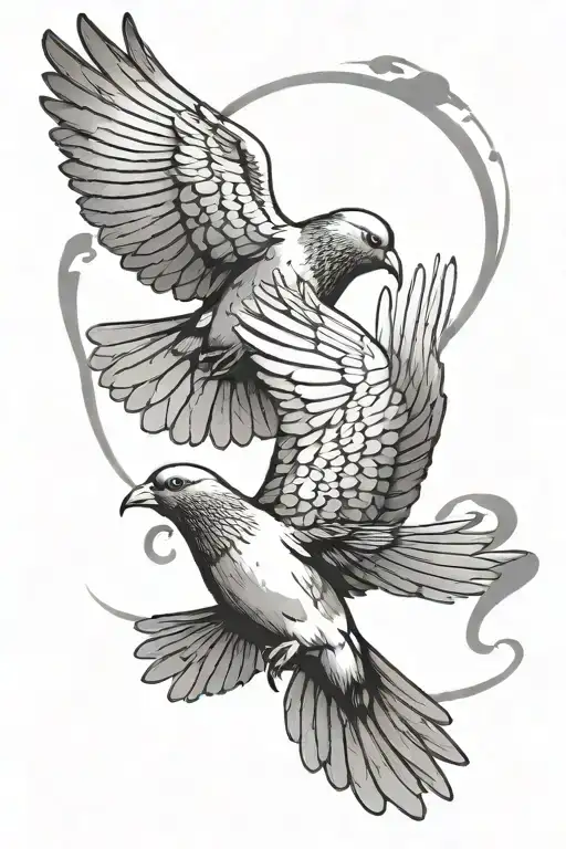 Two Pigeons Flying To The Sun