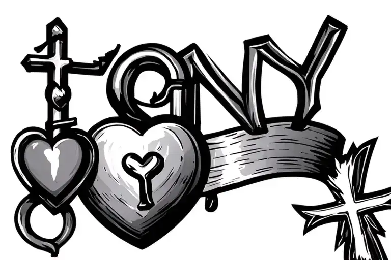 The Name Tony With A Cross And A Heart Shaped Lock