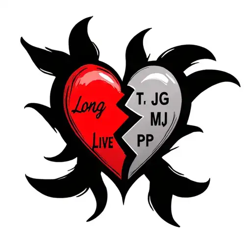 Broken Heart With Long Live Written On Left Side Of Heart And Jt Jg Mj Pp Written On Right