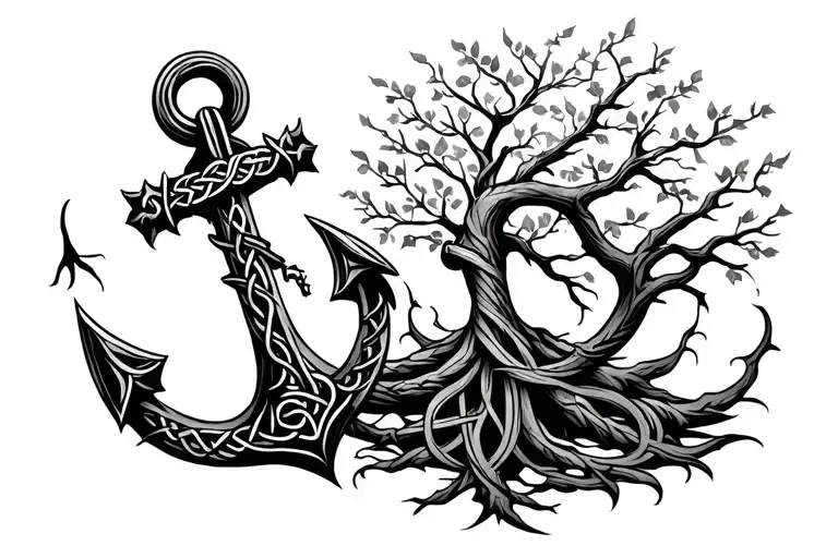 Celtic Style Anchor With Tree Of Life Intertwined