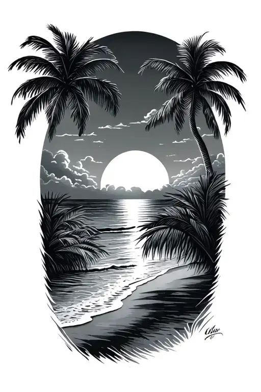 Beach Sunset With Palm