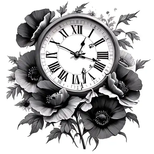 Clock And Poppy Flowers