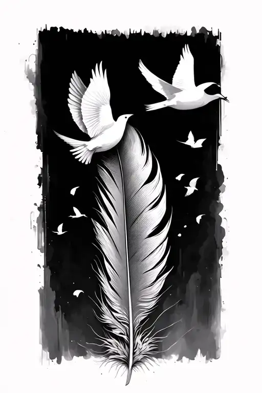 Feather With Birds Flying Away
