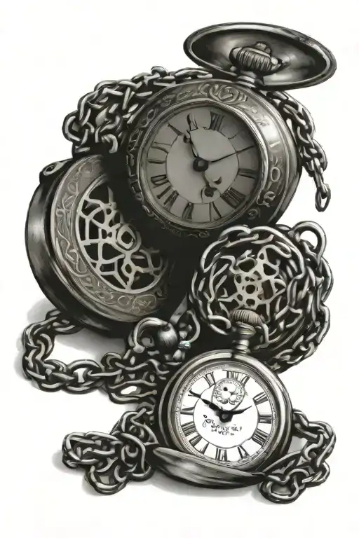 Pocket Watches Intertwined With Their Chains