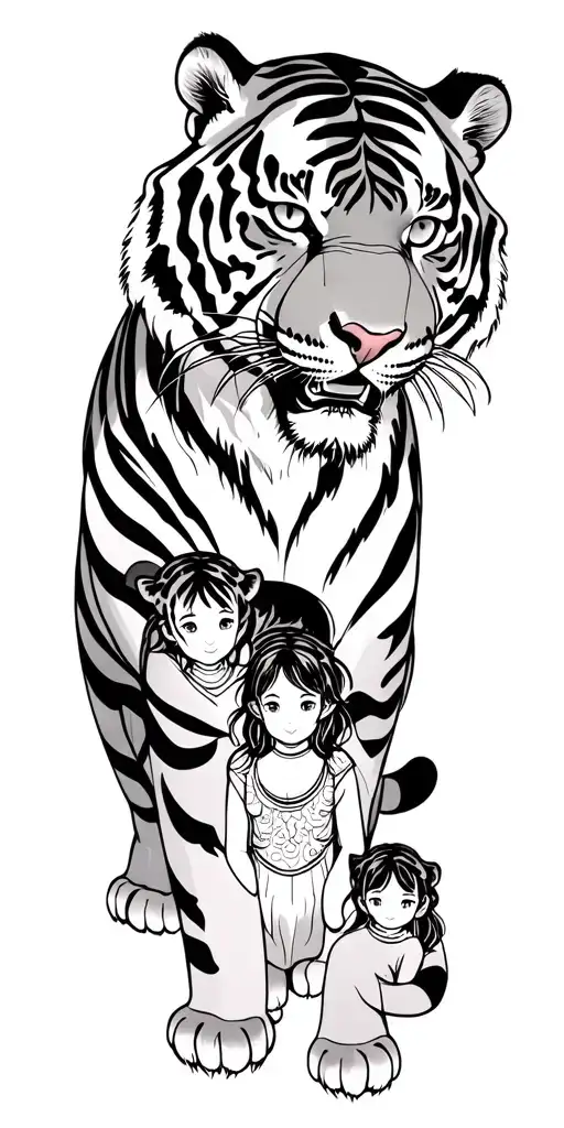 Japanese Style Tiger Protecting Family