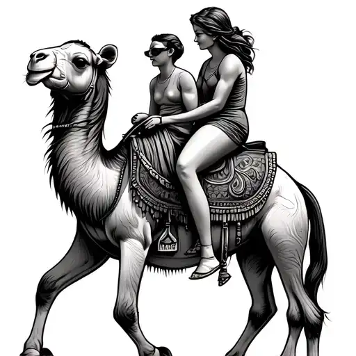 Mom And Boy Riding On A Camel Fineline