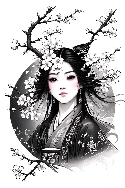 Samuri And Cherry Blossom Tree