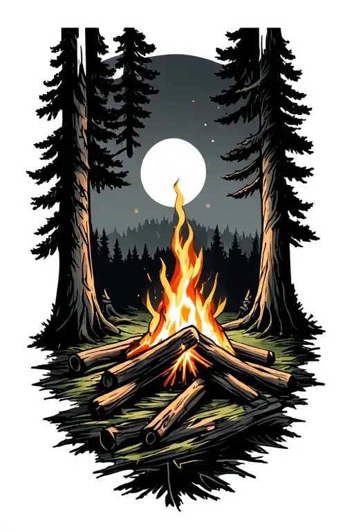 Campfire Surrounded By Trees