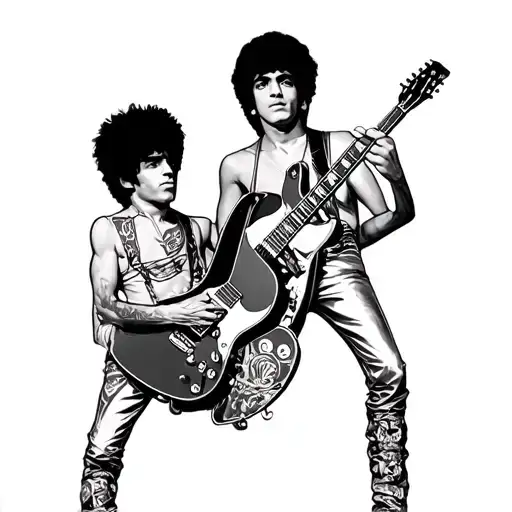 Prince Guitar And Jimmy Hendrixx Guitar Held By 2 Boys