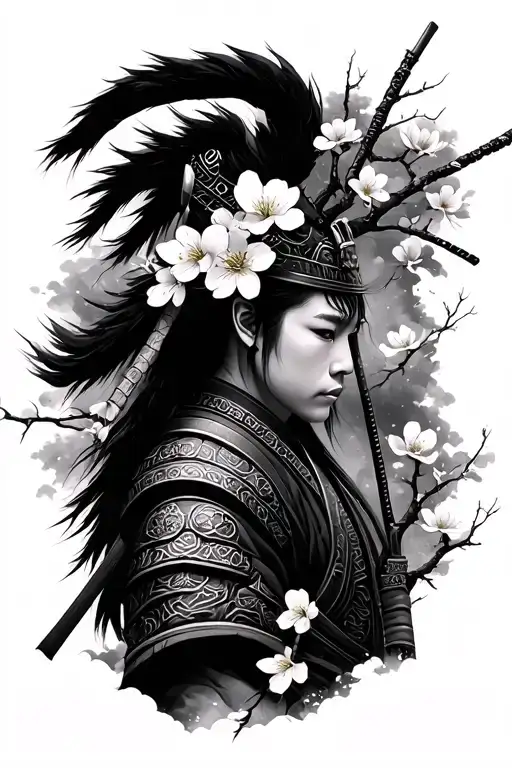 Samuri Warrior And Cherry Blossom Tree