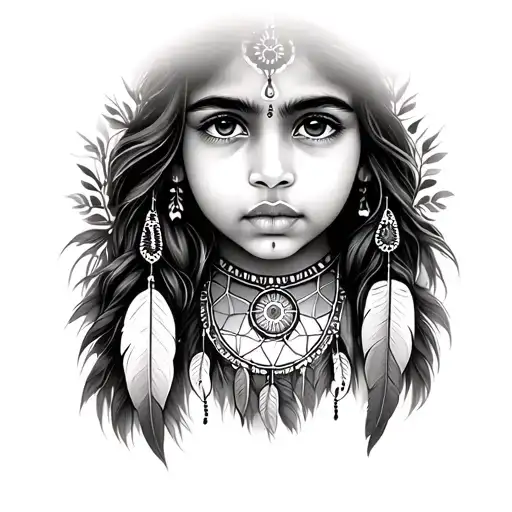 Indian Girl And Dreamcatcher