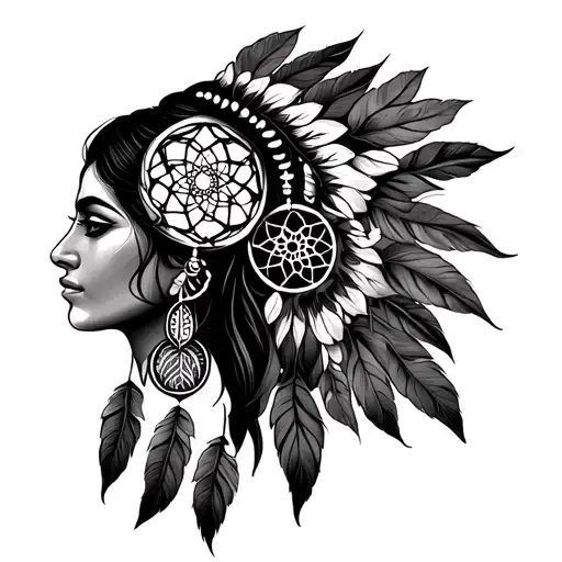 Indian Woman Head And Dreamcatcher