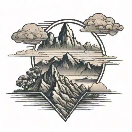 Mountain Range With Rising Sun Rising