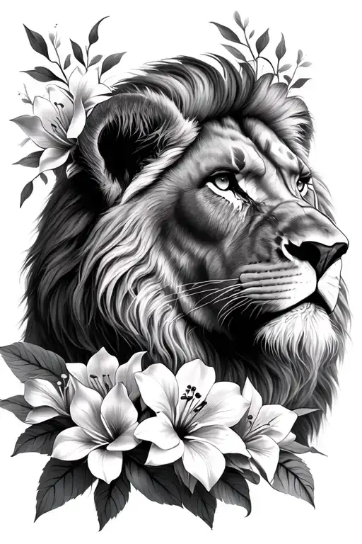 Lions Face With Lillie Flowers Surrounding It