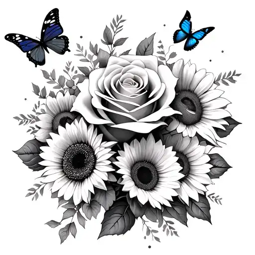 Sonya Rose With Regular Roses And Sunflowers And Butterflies