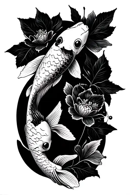 Koi Fish And Cherry Cherry Flower