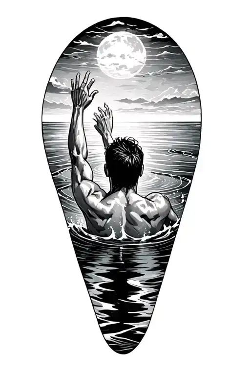 Drowning Man Reaching For The Surface Of The Water