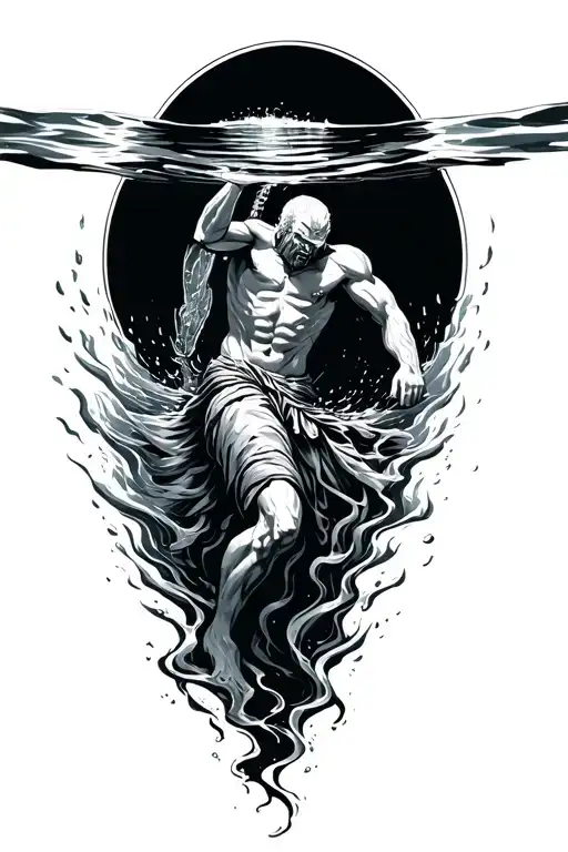 Drowning Warrior Reaching For The Surface Of The Water