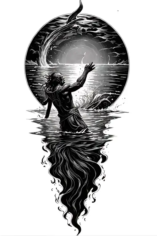 Drowning Warrior Reaching For The Surface Of The Water