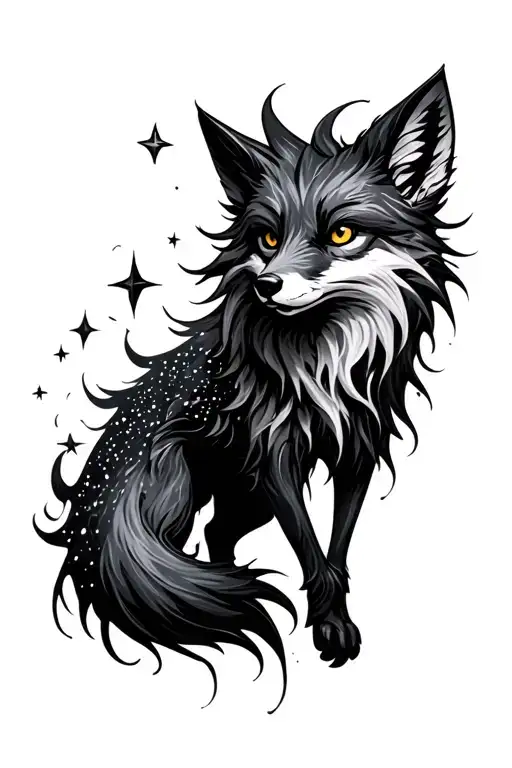 A Dark Ghostly Fox With Stars In It Running Down The Arm