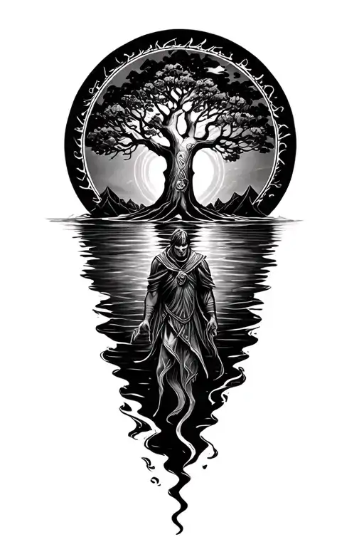 Circular Tree Above Drowning Warrior