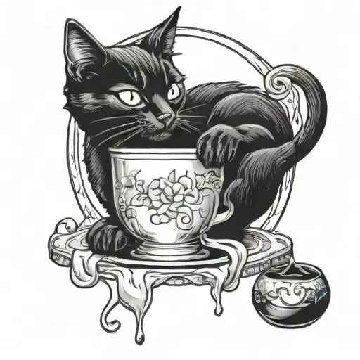 Black Cat Licking Icy Cup