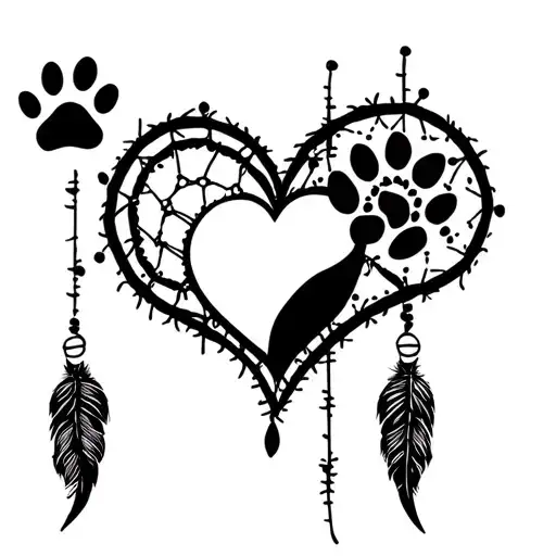 Heart Dream Catcher With Dog Paw Print