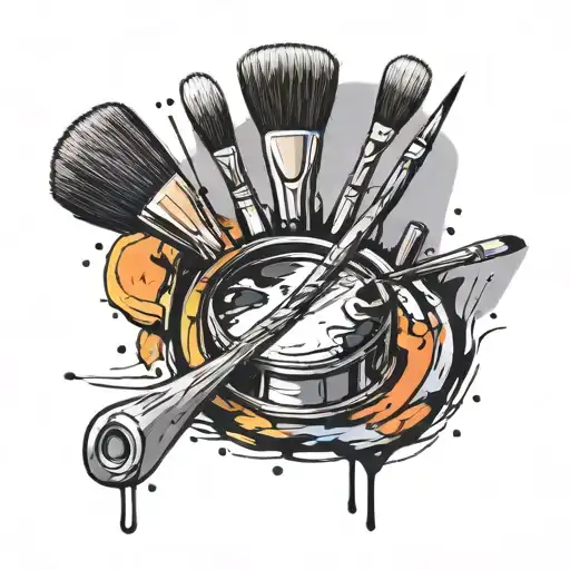 Colorful Paint Palette With Drumsticks As Brushes