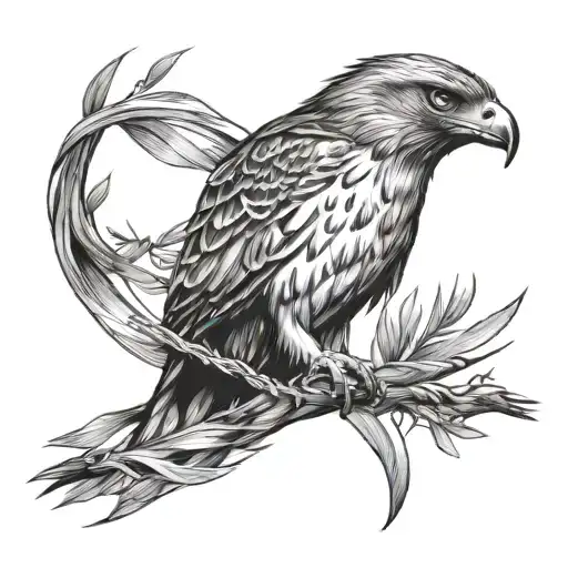 Hawk Perched On A Straight Line