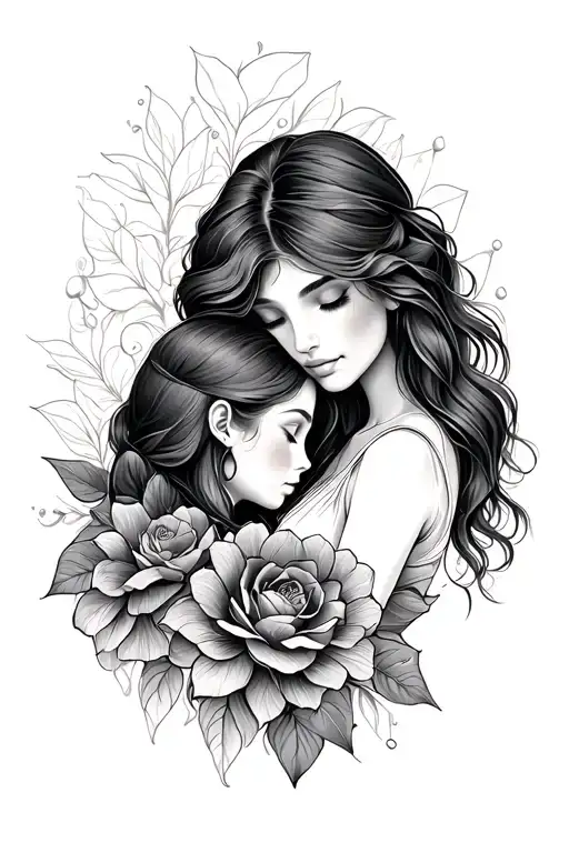 Mother And Daughter Line Art