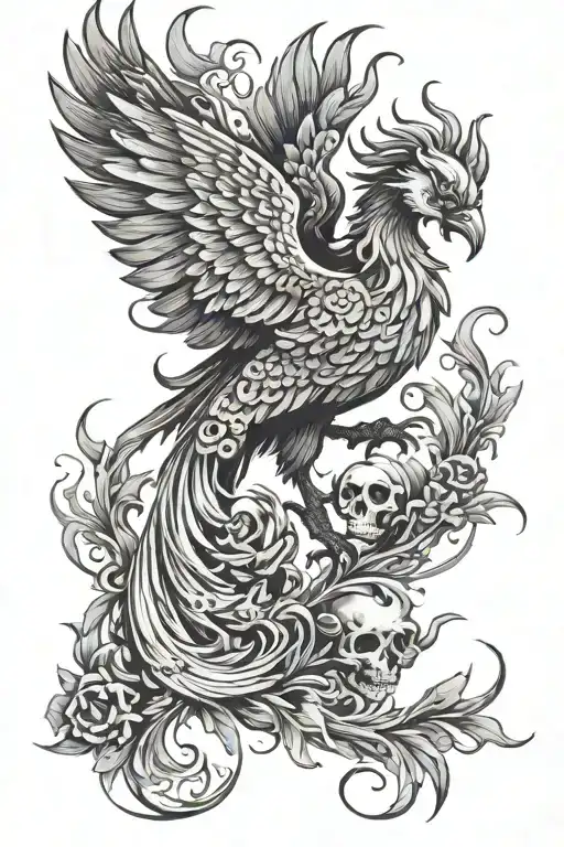 Chinese Pheonix With Skulls