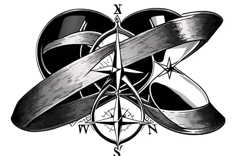 Throat Tattoo Of Compass And Hourglass Intertwined Together