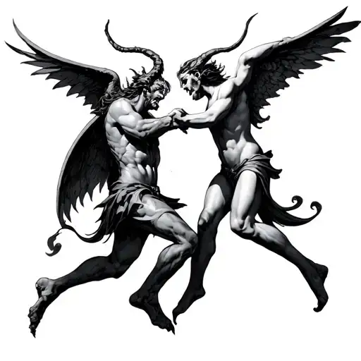 Demon And Angel Fighting Over Time Piece