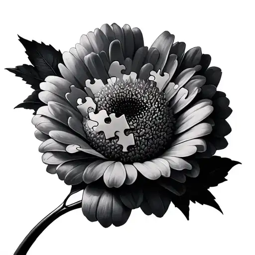 Flower With Puzzle Pieces Knocked Out Ofthe Center