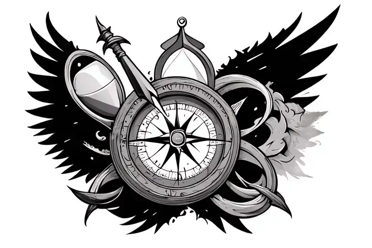 Compass And Hourglass Intertwined Together