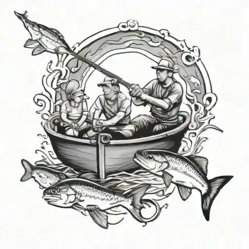 Dad Fishing With 3 Kids