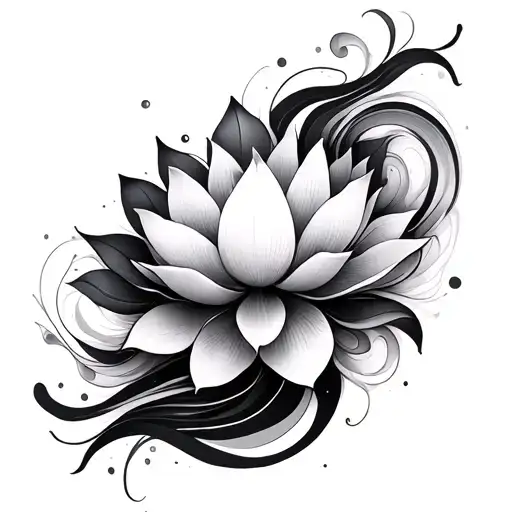 Flowing Abstract Wave-like Patterns And Lotus Petals