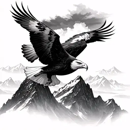 2 Eagles Flying Over 1 Mountain Scene