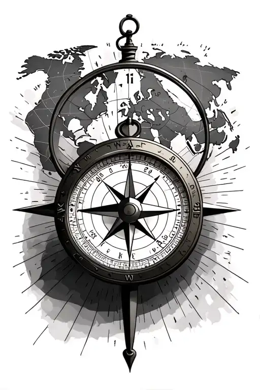 Compass With A Clock And World Map Leading