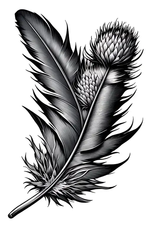 Native Feather With Scottish Thistle Intertwined